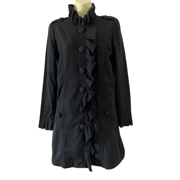 Kut from the Kloth Ruffle Black Knit Jacket Coat Woman Size Medium Buttons - Picture 1 of 9